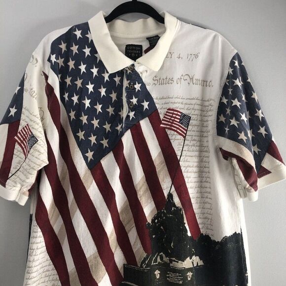 Cotton Traders Sport XLG American Flag Declaration of Independence Polo Shirt - Picture 2 of 12